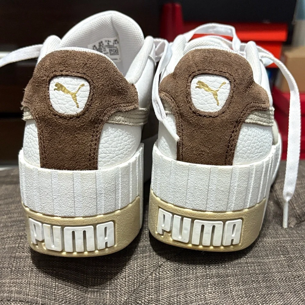 Puma White and Brown Casual Sneakers - Picture 3 of 6